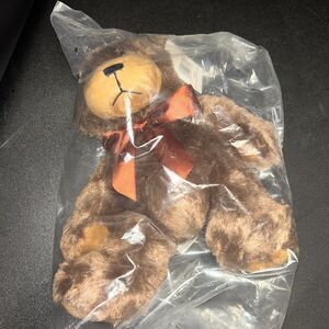 Napco Brown Teddy Bear w Bow Plush Stuffed Animal Soft Toy 8" New Sealed Tags